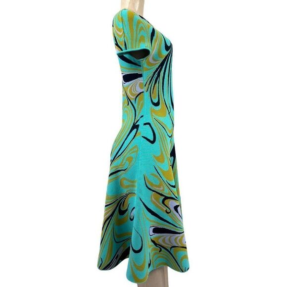 EMILIO PUCCI Turquoise Onde Print Fit & Flare Knit Knee Length Dress Siz… - Picture 7 of 14